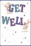 Radiating playful optimism and heartfelt care inspired by Raynes Park's friendly community, this illustrated get well card sets a joyful tone from first glance. Two adorable figures-a cuddly teddy and a floppy-eared puppy-appear to dance across the white canvas, their arms stretching to hold up the exuberant, multi-coloured letters that spell 'Get Well.' The indigo and teal hues of the playful message shimmer with confidence, dramatically set against a creamy, sunlit background evocative of spring mornings by Raynes Park station. Floating star motifs, in shades of blue, purple, and aqua, lend the card a magical sparkle-a visual metaphor for renewed hope and well wishes. The bear's plush fur and the puppy's velvety ears, rendered with such tactile detail, exude comfort and warmth, as if offering a gentle embrace. More than just a card, it's an emotional balm-perfect for sending a restorative note of kindness alongside a bouquet of fresh blooms from Florist Raynes Park to brighten a loved one's day and encourage a swift recovery.